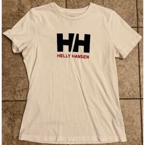 Helly Hansen Women's White Graphic T-Shirt Sz M 100% Organic Cotton Short Sleeve